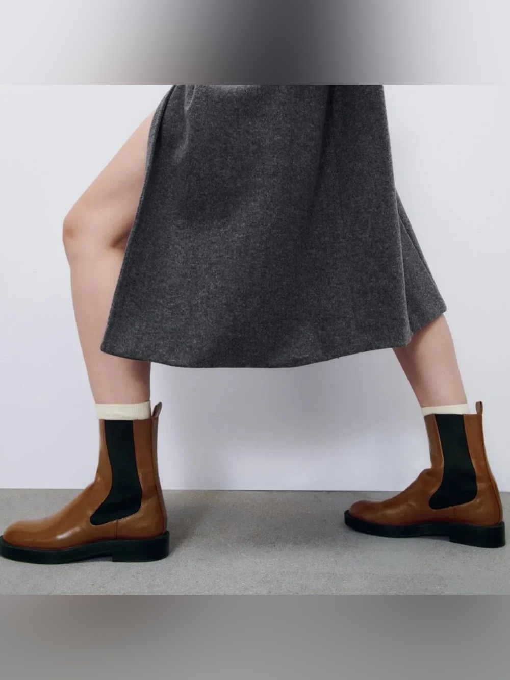Zara | Brown Faux Leather Chelsea Ankle Boots with Elastic Panels | Size 38
